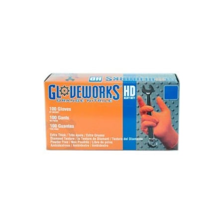 Ammex Disposable Gloves, 8 mil Palm, Nitrile, Powder-Free, L, Orange GWON46100